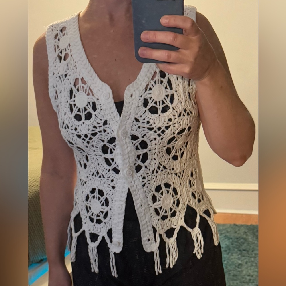 White Boho Crochet Vest